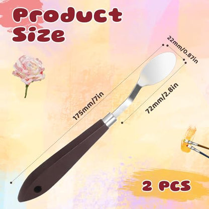 2 Pcs No.20 Palette Knife, 22mm Width Pallet Paint Spatula Stainless Steel Oval Art Spatula with Wood Handle Metal Paint Pallet Knife for Acrylic Painting Oil Canvas Mixing Spreading Cake Decorating