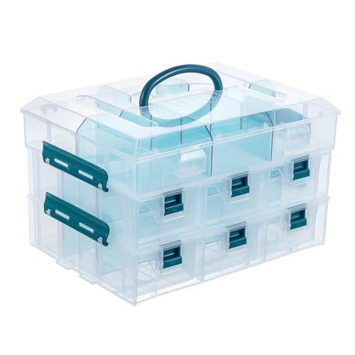 MyGift 11 Inch Craft Storage Organizer Case With 6 Drawers | Customizable Trays, Expandable Storage, Removable Dividers, 6 Drawers, 24 Compartments, Extra Trays Sold Separately - color: Blue