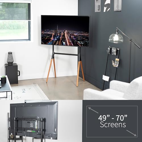 VIVO Dark Wood Easel TV Stand for 49 to 70 inch Screens, STAND-TV70A | Articulating Artistic Studio Display Stand, Adjustable TV Mount with Swivel, 4 Leg Base, Max VESA 600x400, Holds 88 lbs - color: Black - Treated Wood, size: 49 to 70 in TVs