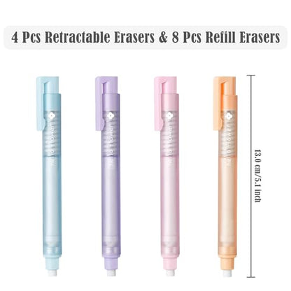 BAYTORY 4Pcs Retractable Mechanical Eraser Pen, Pen Style Erasers | with 8Pcs Refill Erasers, Eraser Pen for Office Teacher Supplies for Sketching, Charcoal Drawings (Retractable Style)