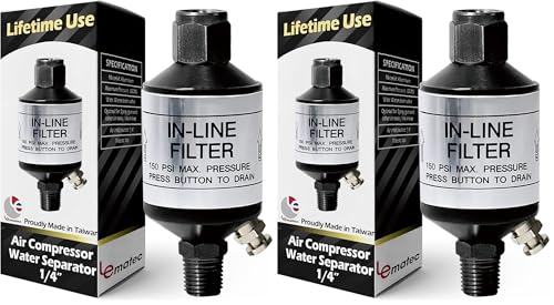 LE LEMATEC Air Compressor Water Separator - 1/4 NPT Inline Moisture Trap, Air Dryer for Pneumatic Tools, HVLP Spray Paint Gun & Airbrush with Easy Drain Valve, AI303 (Pack of 2) - size: 1.6" x 1.6" x 3.6" (Pack of 2)