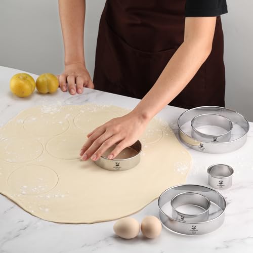 6-Piece Round Cookie Cutters (2, 3, 3.5, 4, 5, 6 Inch) Biscuit Cutter Set | Dishwasher Safe, Laser-Etched Sizes, Stainless Steel Circle Cookie Cutter for Baking, Thick Dough, Biscuits & Fondant - size: 6 Sizes Round Cutters