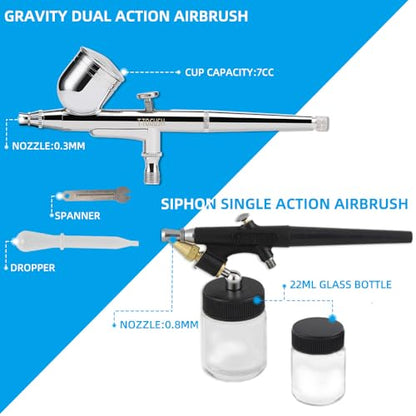 Airbrush Compressor Kit, 3 Airbrushes for Hobby Painting | 1/6HP compressor with 3L tank & 3 airbrushes delivers stable airflow for model painting, crafts, DIY projects and artwork