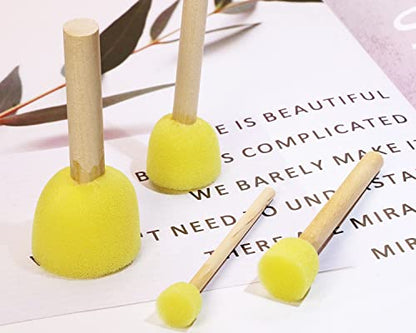 Foam Sponge Brushes Set Penta Angel 8Pcs Multi Size Round Painting Sponges Tools with Wood Handle for Acrylic Stains Watercolor Varnishes and Crafts DIY(Mixed Size, Yellow) - size: Mixed Size