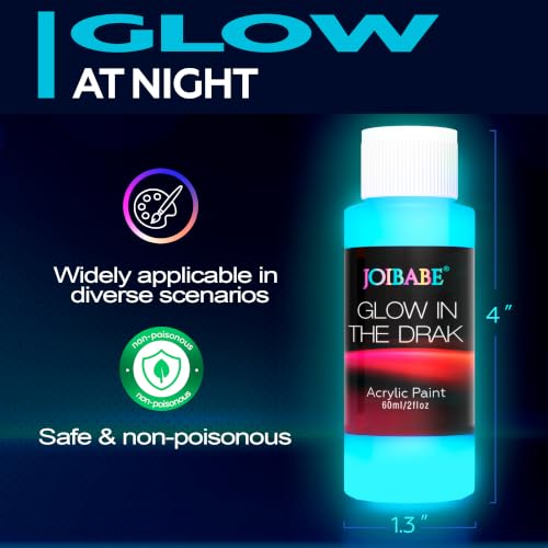Glow in the Dark Acrylic Paint Set, 24 Pack, 10 Colors | 60ml Large Bottles, 10 Brushes, Palette & 3 Spatulas, Luminous Neon Paint Kit, For Canvas Wood Ceramic Wall DIY Crafts
