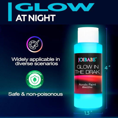 Glow in the Dark Acrylic Paint Set, 24 Pack, 10 Colors | 60ml Large Bottles, 10 Brushes, Palette & 3 Spatulas, Luminous Neon Paint Kit, For Canvas Wood Ceramic Wall DIY Crafts