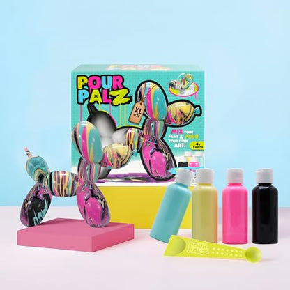 DIY Paint Pouring Kit – 1 XL Balloon Dog, 4 Acrylic Pour Paints, Mixing Cups & Tools, Create Unique Marbled Art, Fun Hands-On Craft Kit for Kids & Adults, Candy Ripple, Ages 5+ - color: Dog Candy Ripple