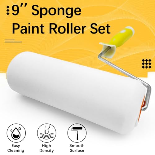 2 Pack Foam Paint Roller Covers, 9 Inch Paint Rollers with 2 Frame | High Density Foam Paint Roller Kit for Painting Walls, Cabinet, Ceilings, House