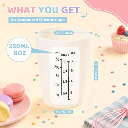 4Pcs Silicone Resin Mixing Measuring Cups 250ml / 8oz for Resin Supplies, Easy-to-Read Black Marks, Non-Stick Reusable Silicone Pouring Cups for Epoxy Mixing - size: 4*250ml (Black Marks)