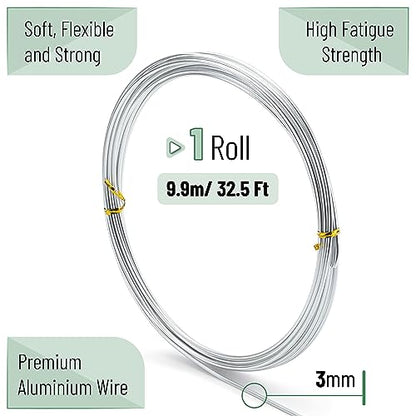 Mr. Pen- 9 Gauge Aluminum Craft Wire, 3 mm, 32.5 Feet | Bendable Metal Wire for Sculpting, Jewelry, Floral and Wreath Making, Crafting, Christmas Ornaments, Beading, Bonsai Training - size: 32.5 Feet x 3 mm