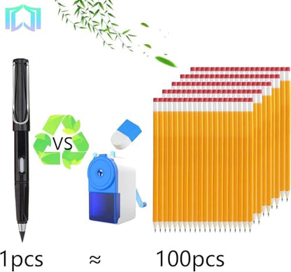 6 Sets Everlasting Pencil, Infinity Pen, NO-Sharpening Pencils for Writing Drawing Students Sustainable for Home Office School Supplies (6 Pens + 6 Erasers + 8 Replaceable Nibs) - color: Black+White