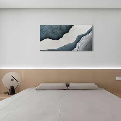 Art Hand-Painted Blue and White Textured Art Oil Painting Modern Abstract Canvas Art Deco 24x48 inches - color: Yi093