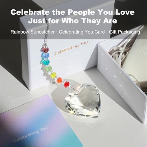 Celebrating You Rainbow Maker, Birthday Gifts for Women, Friendship Gifts | Matching Gift Card, Gift Box & Bag | Crystal Heart Suncatcher | Brighten Every Day with Rainbows - color: Rainbow