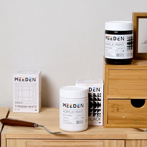 MEEDEN Black and White Acrylic Paint: 300ml/10oz x 2 Jars Heavy Body Gloss | Thick Art Paints for Professional Artists Painting on Canvas - color: Titanium White + Intense Black - 300ml