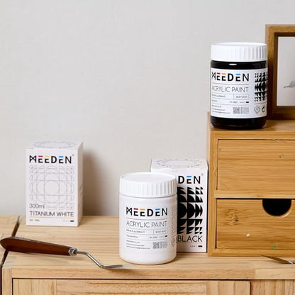 MEEDEN Black and White Acrylic Paint: 300ml/10oz x 2 Jars Heavy Body Gloss | Thick Art Paints for Professional Artists Painting on Canvas - color: Titanium White + Intense Black - 300ml