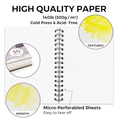 Funto Watercolor Pad 5.5x8.5, 30 Sheets, 140lb/300gsm, Double-Sided Cold Press, Spiral Bound, Heavyweight Paper for Watercolor Painting - color: 5.5x8.5-Purple-1 Pack