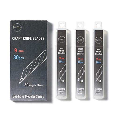 Beaditive Detail Craft Knife Blades (30 pcs) - 30 Degree Snap-Off Utility Knife Blade - Art, Craft, Model Making (Steel) - color: Steel