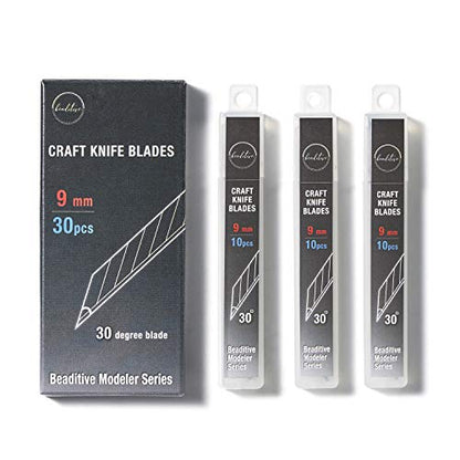 Beaditive Detail Craft Knife Blades (30 pcs) - 30 Degree Snap-Off Utility Knife Blade - Art, Craft, Model Making (Steel) - color: Steel