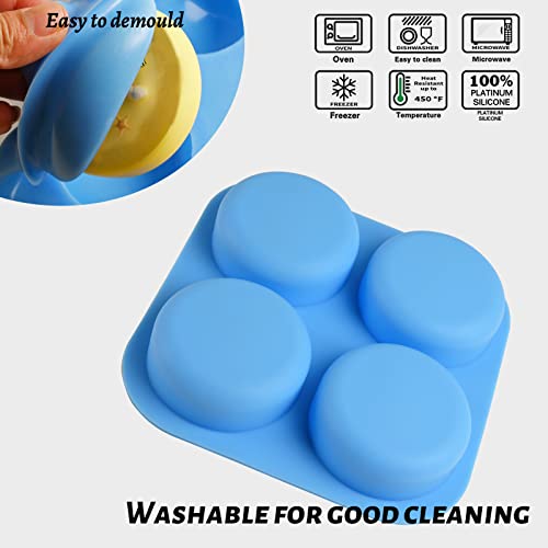 Sakolla 2 Pack 4 Cavity Round Silicone Soap Molds Cylinder Handmade Soap Molds for Soap Making Supplies DIY Bath Bombs Shower Steamer Lotion Bars Cake Baking Candle Tray - color: Round/Green & Blue