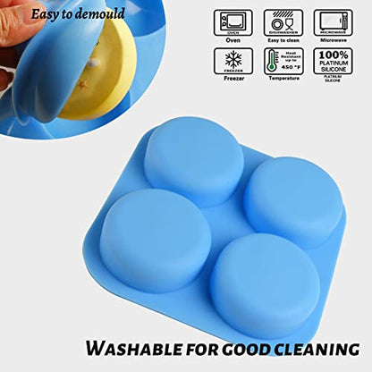 Sakolla 2 Pack 4 Cavity Round Silicone Soap Molds Cylinder Handmade Soap Molds for Soap Making Supplies DIY Bath Bombs Shower Steamer Lotion Bars Cake Baking Candle Tray - color: Round/Green & Blue