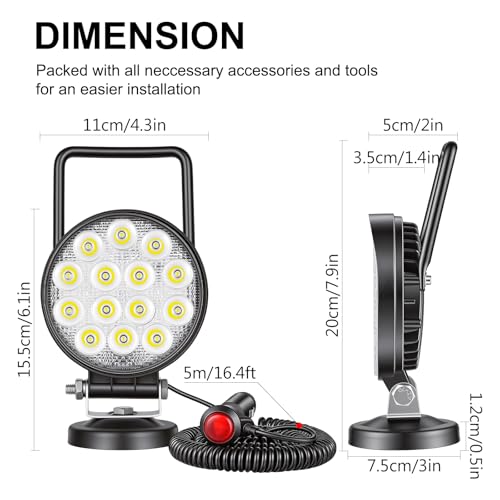 Willpower 4 inch 42W LED Work Light Bar with Magnetic Base, Cigarette Lighter Powered, Portable Off Road Light Flood Driving Fog Lights for Truck 4x4 Car Trailer Tractor Engineering Garage Camping - size: 4'' - 42W - Spot