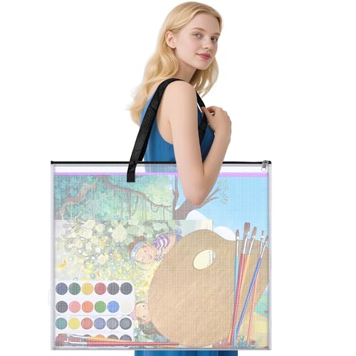 AKAYOK 20x26 inch Art Portfolio Bags, Artwork Storage Case with Handle and Zipper, Mesh Waterproof Folder Organizer for Bulletin Boards, Scrapbooks, Keepsake and Poster Storage - color: 26" x 20"-Black