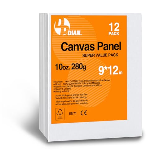 Canvas Boards for Painting 9x12 Inch, 12-Pack Bulk Canvas Value Pack - Art Supplies Blank Paint Canvas Panels for Acrylic, Oil, Watercolor, Tempera, Gouache - size: 9"x12"