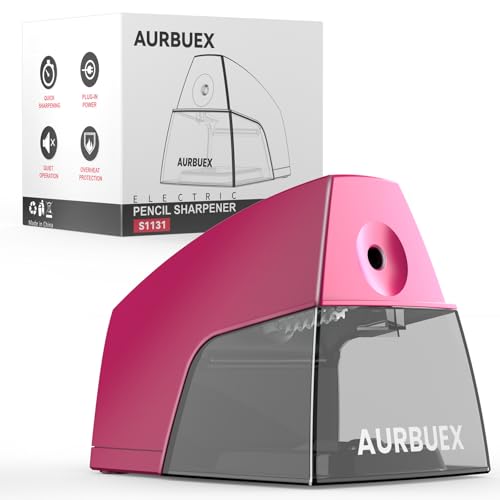 Electric Pencil Sharpener for 6 to 8 mm Pencils Helical Blade Fast 4 Second Sharpening Large Shavings Bin Non Slip Feet Safe Design for Classroom Office and Home Pink(S1131) - color: Pink