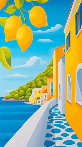 ARTGOTO Large Paint by Numbers for Adults Mediterranean Lemon Coast | 15.7x27.5inch/40x70cm Paint by Number Kit on Canvas, Sunny Seaside Village Acrylic Painting Set with Brushes, No Frame - color: PBN036