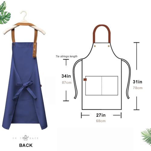 Kitchen Bib Apron with Pockets, Women Men Adjustable Neck Strap Water Resistant Apron for Chef Artist Waiter - color: Blue