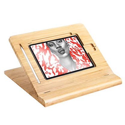 ELETIUO Tablet Desktop Stand Height Adjustable,Foldable Bamboo Drawing Ipad Holder,Multi-Angle Portable Stand Organizer,Compatible with 12.9 inch ipad pro 3rd/4th Gen - size: B