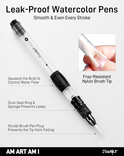 JusArt Water Brush Pens 12-Pack Leak-Proof Refillable Watercolor Pens - color: 12 Pcs Black
