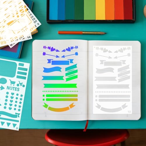36 PCS Journal Stencils, Planner Stencils for Junk Journal Notebook Diary Scrapbook DIY Drawing Template Journal Stencil 4x7 Inch - style: Journal Template