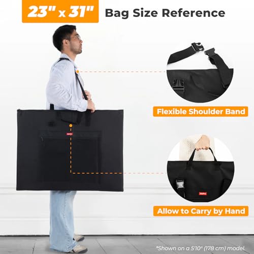 Nicpro Light Weight Art Portfolio Bag, 23x31” Waterproof Art Portfolio Case | with Shoulder & Handle Carry, for Artwork, Poster, Sketch Drawing, Canvas, Photography, Solar Panel Storage - size: 23 x 31 inches