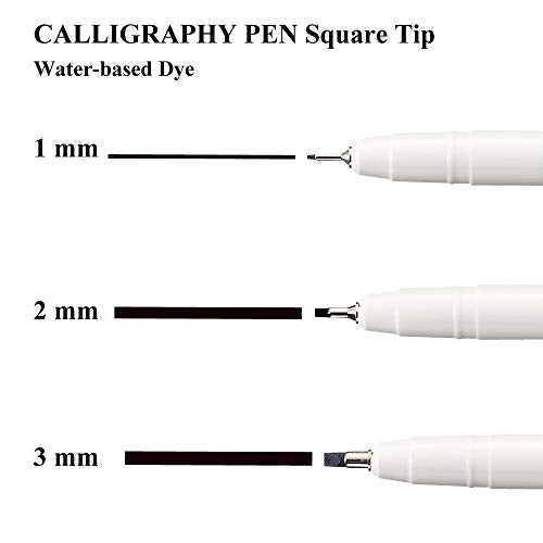 Kuretake ZIG CALLIGRAPHY PEN SQUARE Tip BLACK 3 Set, 1mm, 2mm, 3mm, For Italic and Gothic Calligraphy Beginners, AP-Certified, Odourless, Xylene Free, Professional quality, Made in Japan