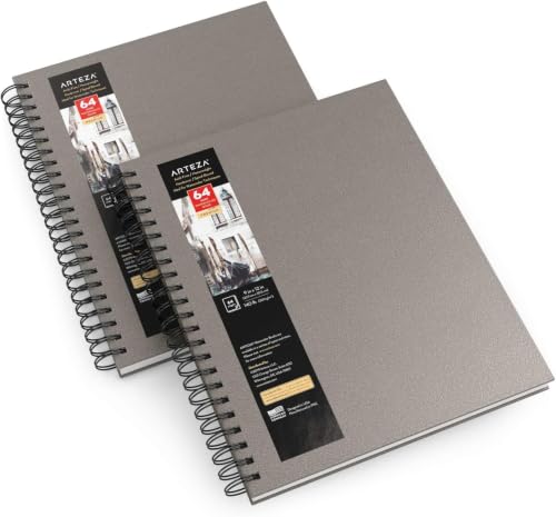ARTEZA Watercolor Sketchbook, 9x12 Inches – 64 Pages Each, Spiral-Bound 140 lb Cold Press Paper, Gray Hardcover Journal for Mixed Media (Pack of 16) - color: Gray, size: 9x12 inch - 16 pack
