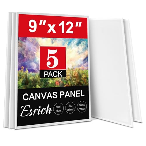ESRICH Canvas Boards for Painting, 5 Pack 9x12 Canvases for Painting Cotton Primed Acid Free Blank Canvas Panels for Oil Paint, Watercolor, Acrylic Paint, Gouache and Tempera. - size: 9*12in 5pack