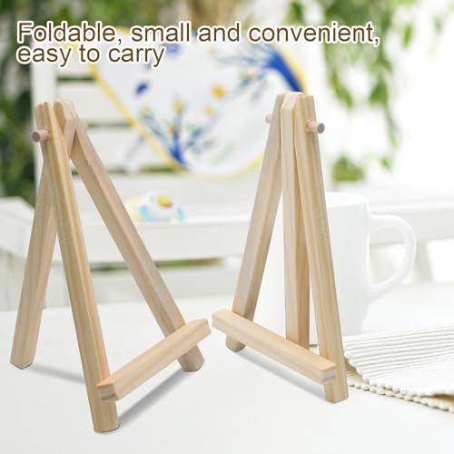 Mini Wood Easel Stand, 5 Inch, 12 Pack | Tripod Easel Stand, For Holding Small Canvases, For Photos, For Business Cards