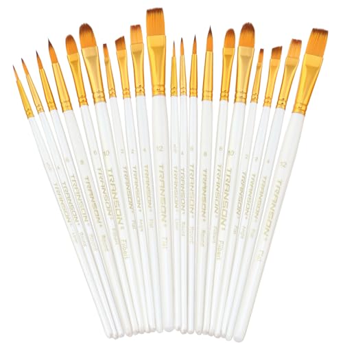 Transon 20pcs Artist Painting Brush Set for Acrylic Watercolor Gouache Hobby Craft Face Rock Painting White - color: White