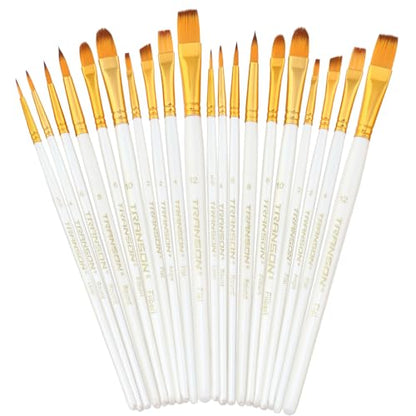 Transon 20pcs Artist Painting Brush Set for Acrylic Watercolor Gouache Hobby Craft Face Rock Painting White - color: White