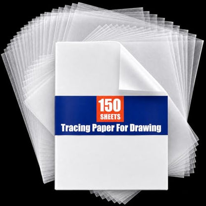 PSLER 150PCS Transfer Tracing Paper - Translucent Trace Paper for Drawing | Use with Tracing Paper, Transparent Paper for Pencil, Ink, Markers, Artist Lettering, Sketching, Sewing Patterns, A4