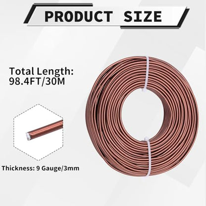 9 Gauge Aluminum Craft Wire, 100 Feet 3mm Bendable Metal Wire for Jewelry Making, Sculpting and Floral Design, Soft Armature Wire for DIY Crafts (Bronze) - size: 9 Gauge(3mm), style: Bronze
