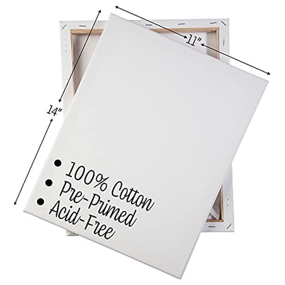 iDIY Stretched Canvas Board 11 x 14 (Set of 8) 5/8" - Classic White Blank, Pre Primed for Oils or Acrylics, 100% Cotton, Acid Free - Professional Grade for Painting or Art Project, Craft, Mixed Media - size: 11 x 14 inches (set of 8)