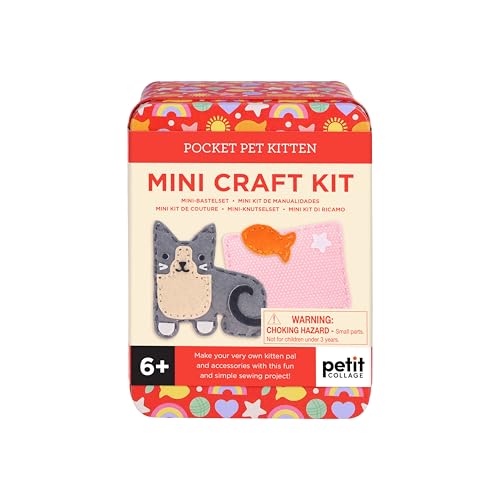 Petit Collage: Mini Craft Kit: Pocket Pet Kitten - Portable Felt Sewing Kit with Precut Pieces, Thread, Stuffing, Child‑Safe Needle & Tin – Screen‑Free Fine Motor Toy for Ages 6+ - color: Kitten