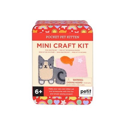 Petit Collage: Mini Craft Kit: Pocket Pet Kitten - Portable Felt Sewing Kit with Precut Pieces, Thread, Stuffing, Child‑Safe Needle & Tin – Screen‑Free Fine Motor Toy for Ages 6+ - color: Kitten