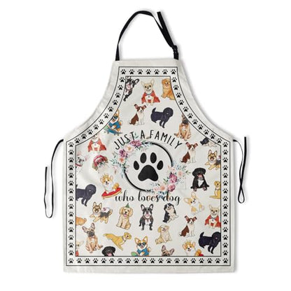 Funny Apron Polyester Grooming Aprons with Pocket for Cooking Kitchen Grilling Adults - color: Dog Family White