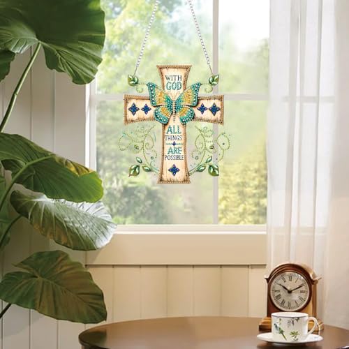 RYMILIE Hanging Diamond Art Kits for Adults Butterfly Cross 8x8inch - color: DP02505