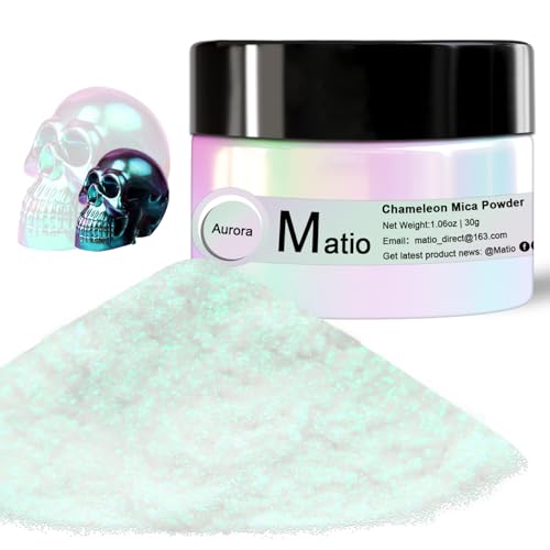 Matio Chameleon Mica Powder, 1.06oz/ 30g Aurora White Chrome Powder | Pearlescent Effect Color Shift Pigment for Resin Craft, Soap Candle Dye, Nail Art,Bath Bomb, Paint, Slime Pigment - color: W-Aurora