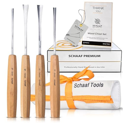 4-pc Wood Chisel Set, Fishtail Gouges, Sharpened | Professionally hand sharpened, detail carving chisels for beginners, sculpture and relief carving, tutorials included - color: Professionally Sharpened 4 Piece Fishtail Set