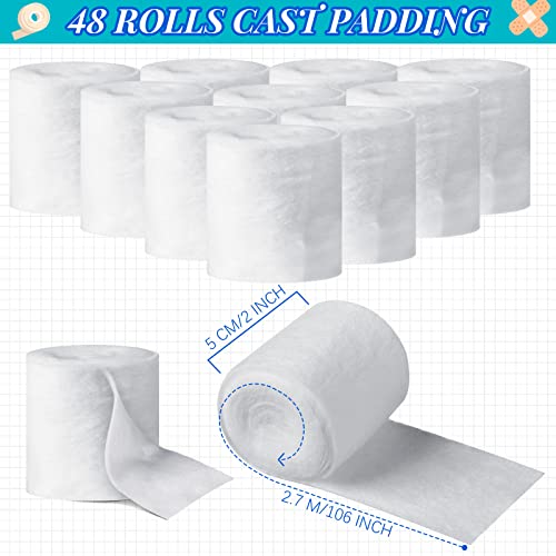 48 Rolls Cast Padding Soft Undercast Gauze Bandage Roll Cotton Wraps Cast Padding Use with Plaster Cloth Gauze Bandage for Body Art Projects Mask Making Crafts, 2" x 8.9 ft
